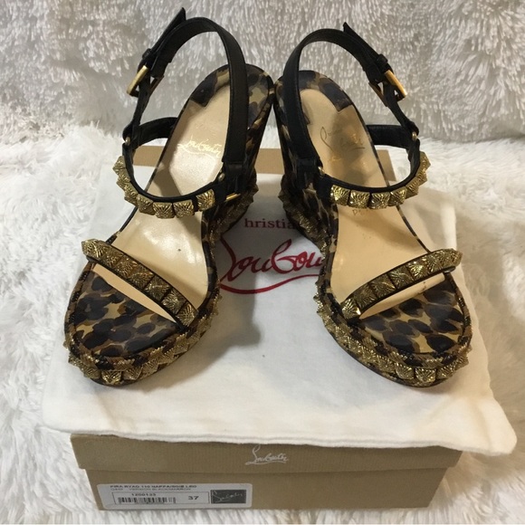 Christian Louboutin Black and Gold Leopard Sandals - Picture 11 of 14